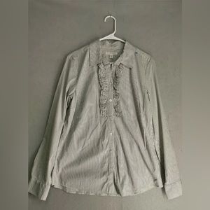 Banana Republic striped buttoned long sleeve shirt with ruffle.